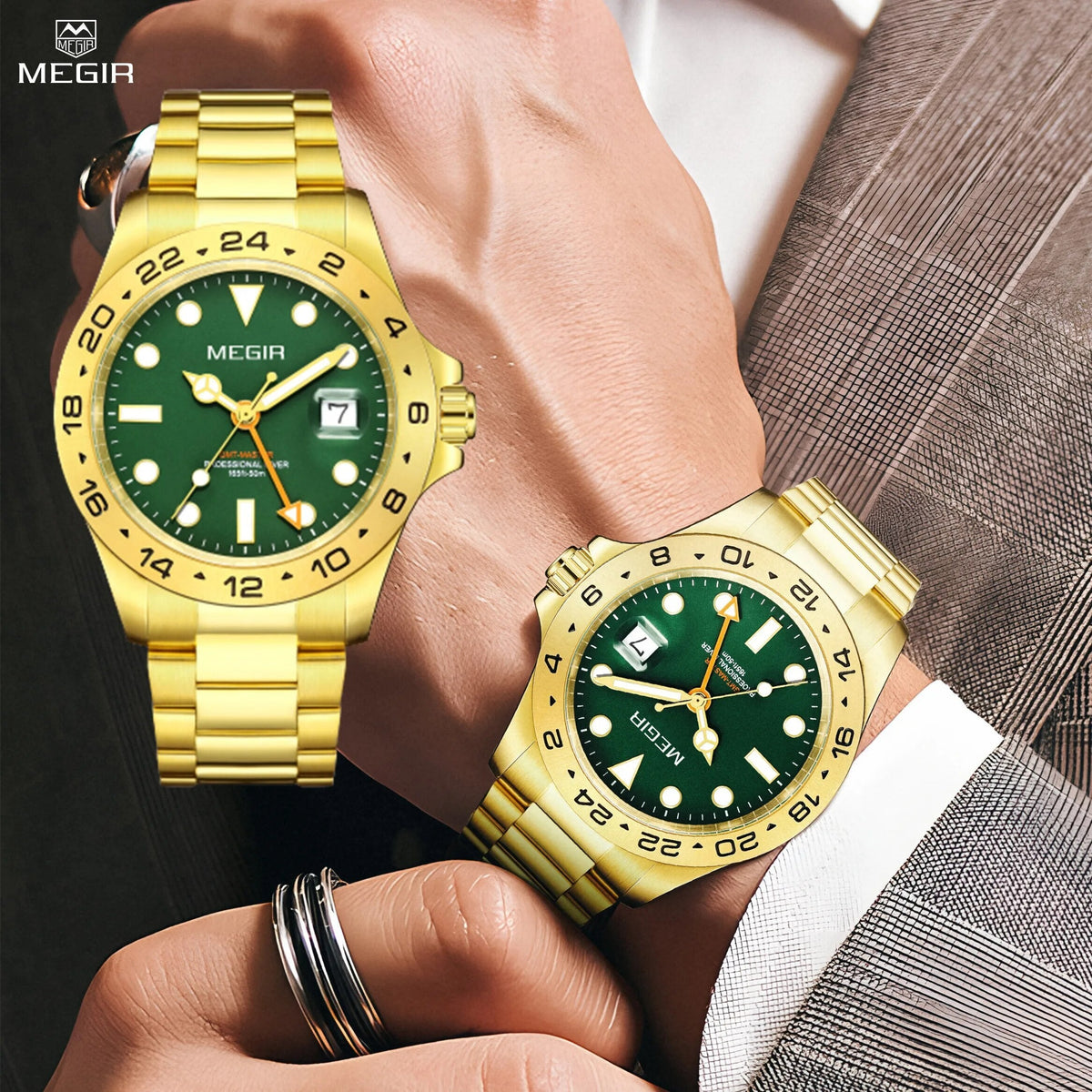 MEGIR Watches New Luxury Business Men Watch Fashion Quartz Clock Calendar Stainless Steel Man's Wristwatch Relogio Masculino 8404