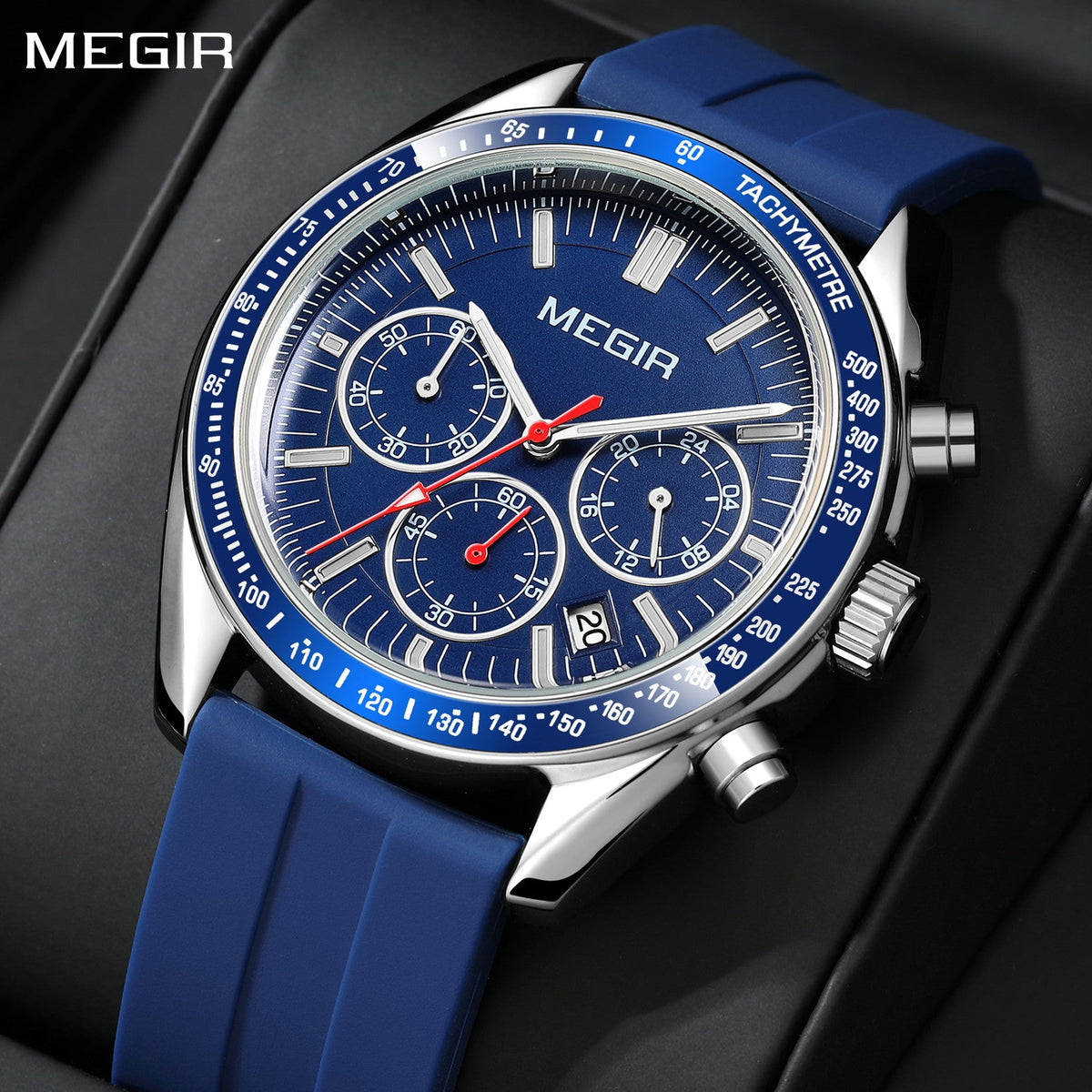 MEGIR Analog Quartz Wrist Watch Chronograph Luminous Business Sport Watches with Silicone Strap Calendar Man Clock reloj hombre 8105
