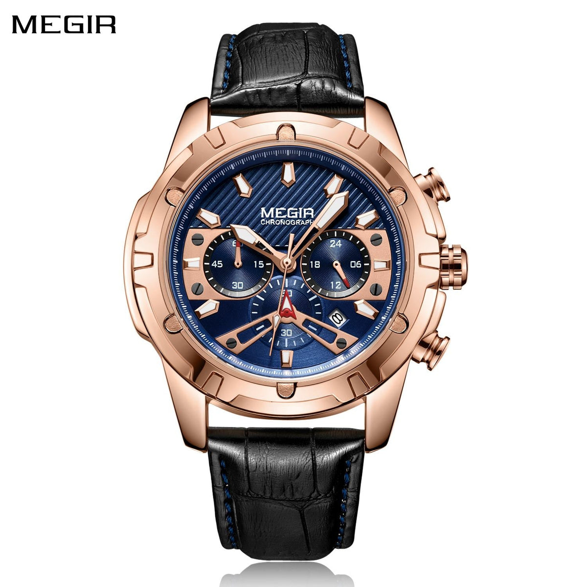 MEGIR Sport Watches for Men Fashion Luxury Military Quartz Wristwatch Leather Waterproof Man Chronograph Clock Relogio Masculino 2102