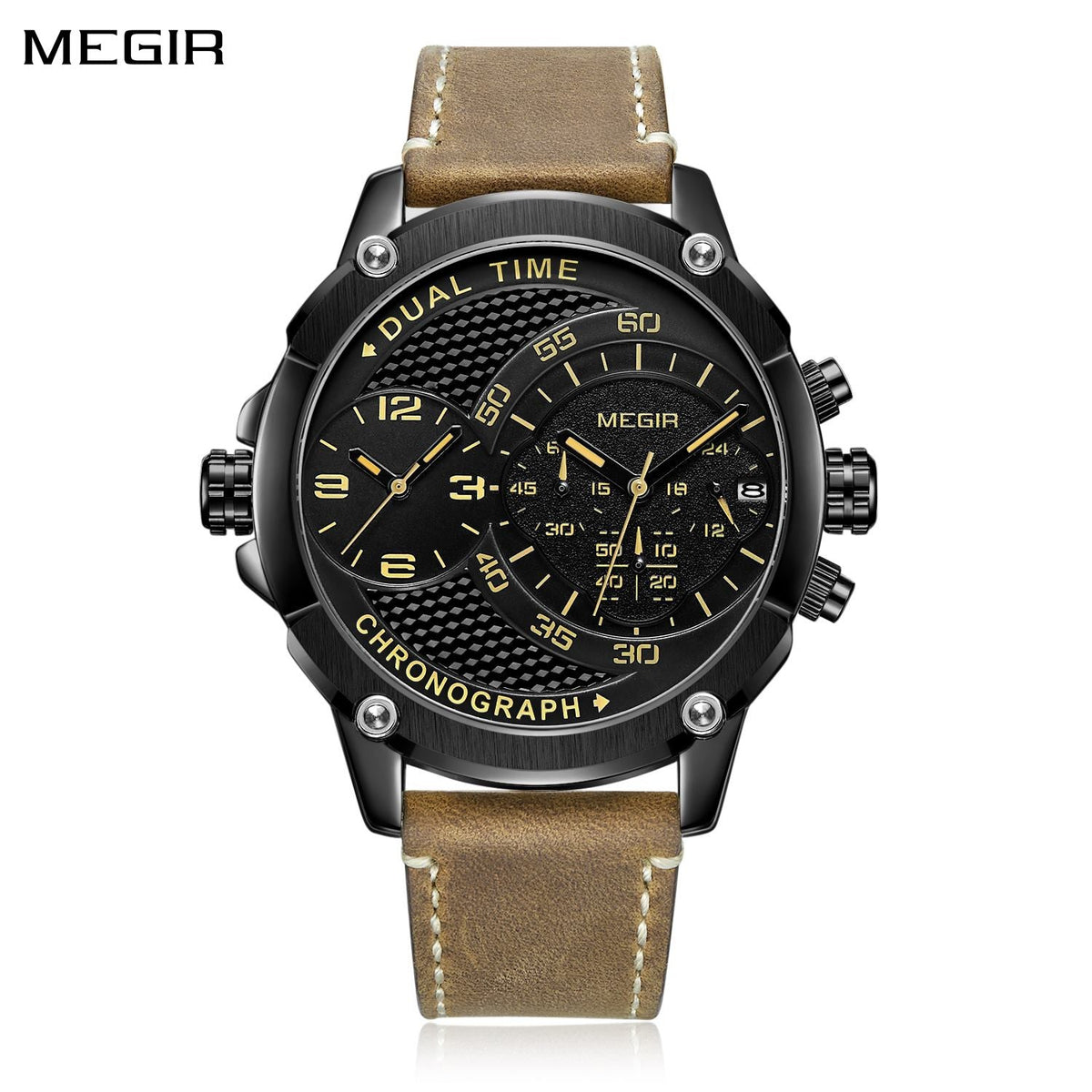 MEGIR Luxury Business Watches for Mens Leather Strap Casual Sports Wristwatch Chronograph Waterproof Male Clock Reloj Hombre 2093