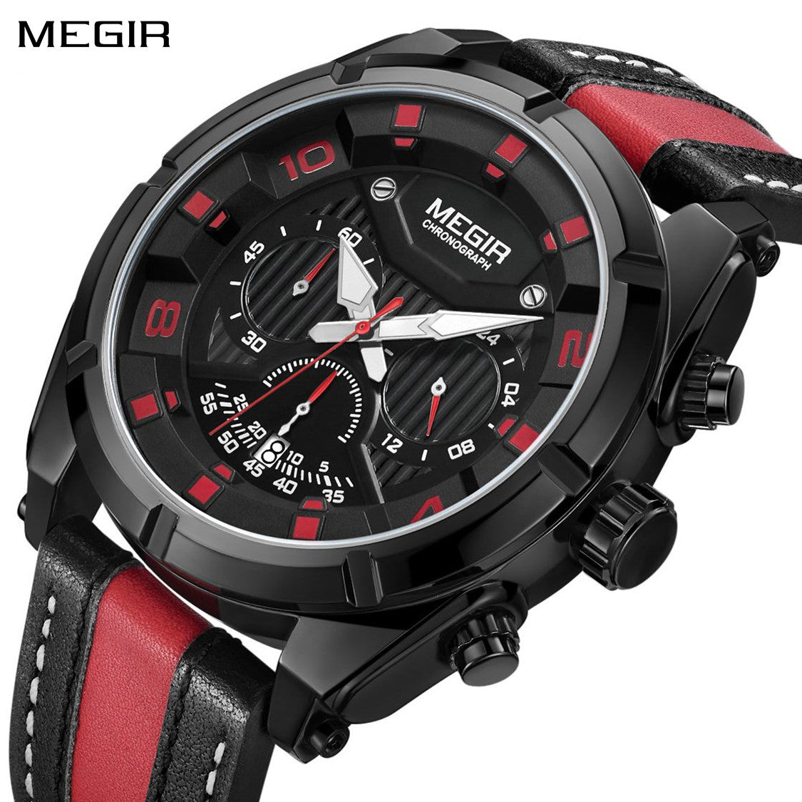 MEGIR Chronograph Sport Watch Men Quartz Wristwatches Clock Fashion Leather Army Military Watches Hour Time Relogio Masculino 2076