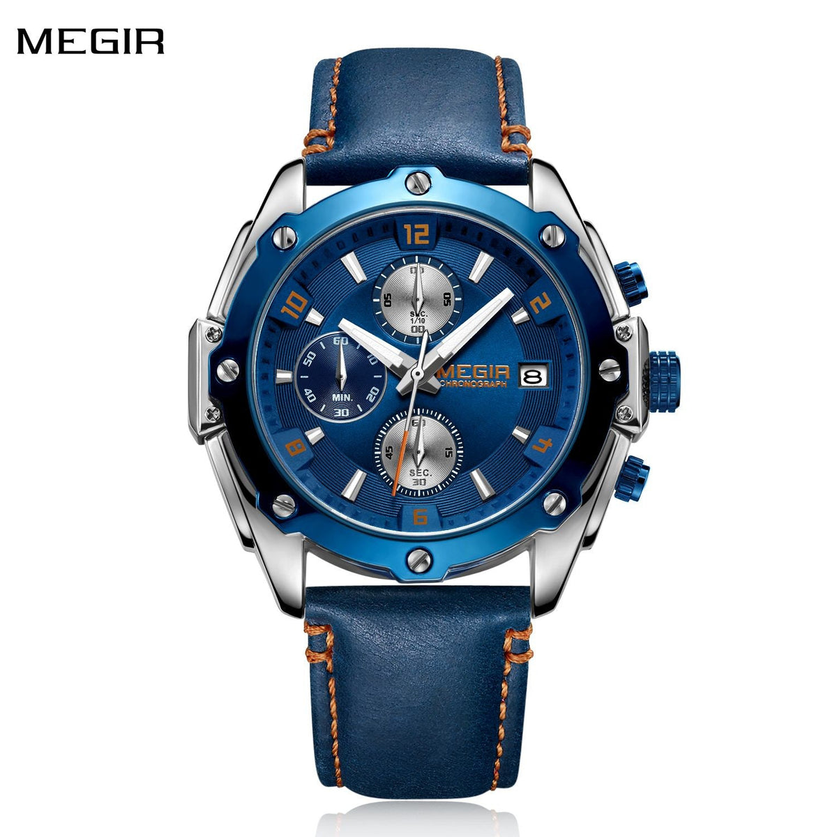 MEGIR Chronograph Men Watch Relogio Masculino Leather Strap Business Quartz Watch Clock Waterproof Date Army Military Wristwatch 2074