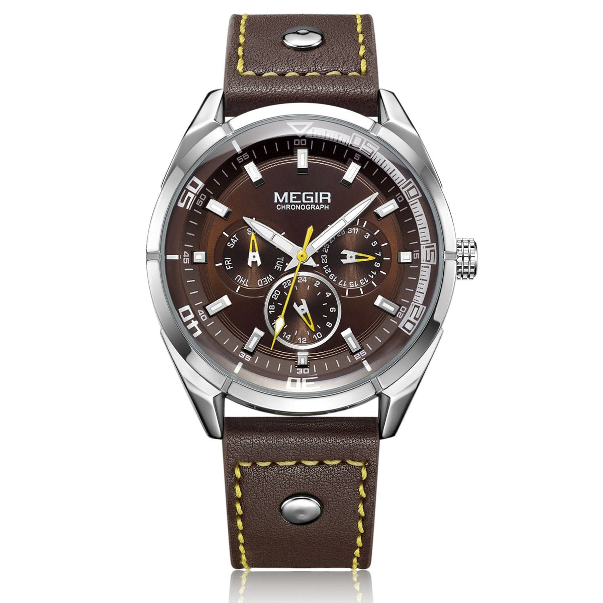 MEGIR Quartz Men Watch Relogio Masculino Leather Strap Military Business Clock Hour Time Chronograph 2072