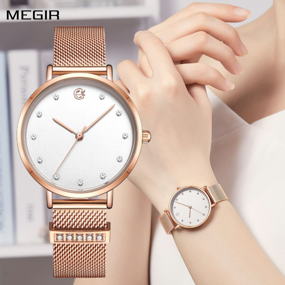 MEGIR Fashion Women Watches Top Brand Luxury Ladies Dress Clock Steel Bracelet Clock Female Quartz Wristwatch Relogio Feminino 7022