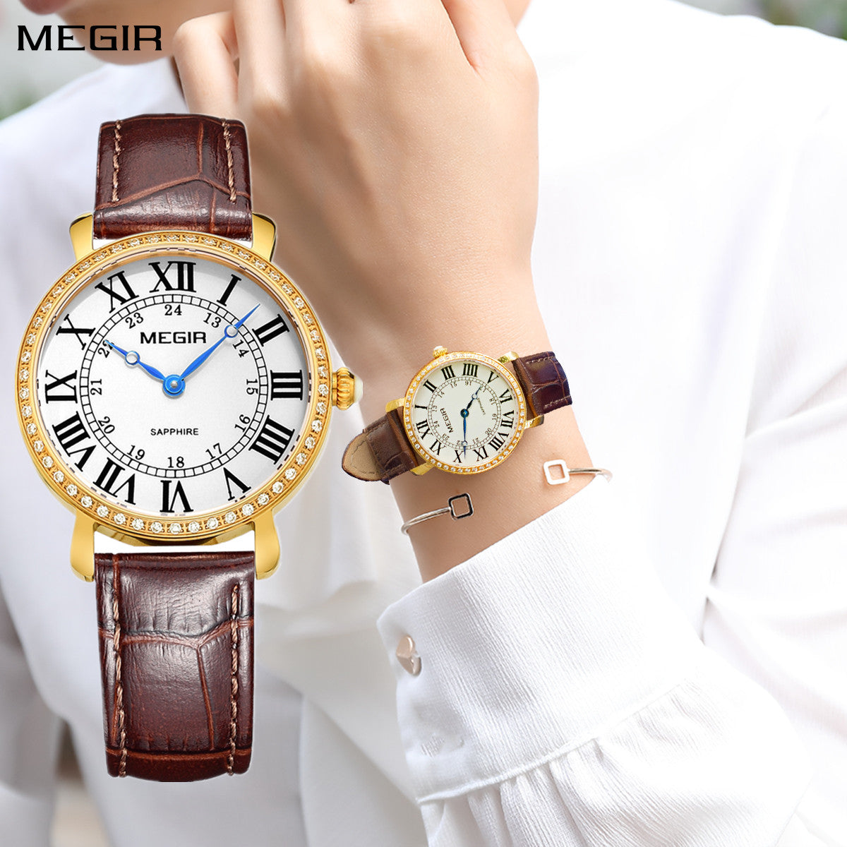 MEGIR Luxury Women Watch Business Ladies Fashion Quartz Bracelet Wrist Watches Casual Leather Band Dress Clock Montre Homme 4105