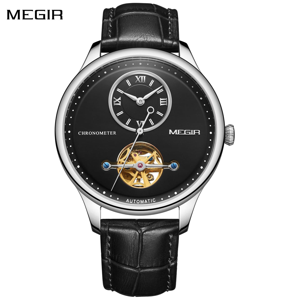 MEGIR Luxury Brand Men Mechanical Watches Multi-function Clock Wrist Watch Leather Automatic Movement Waterproof Wristwatch 62070