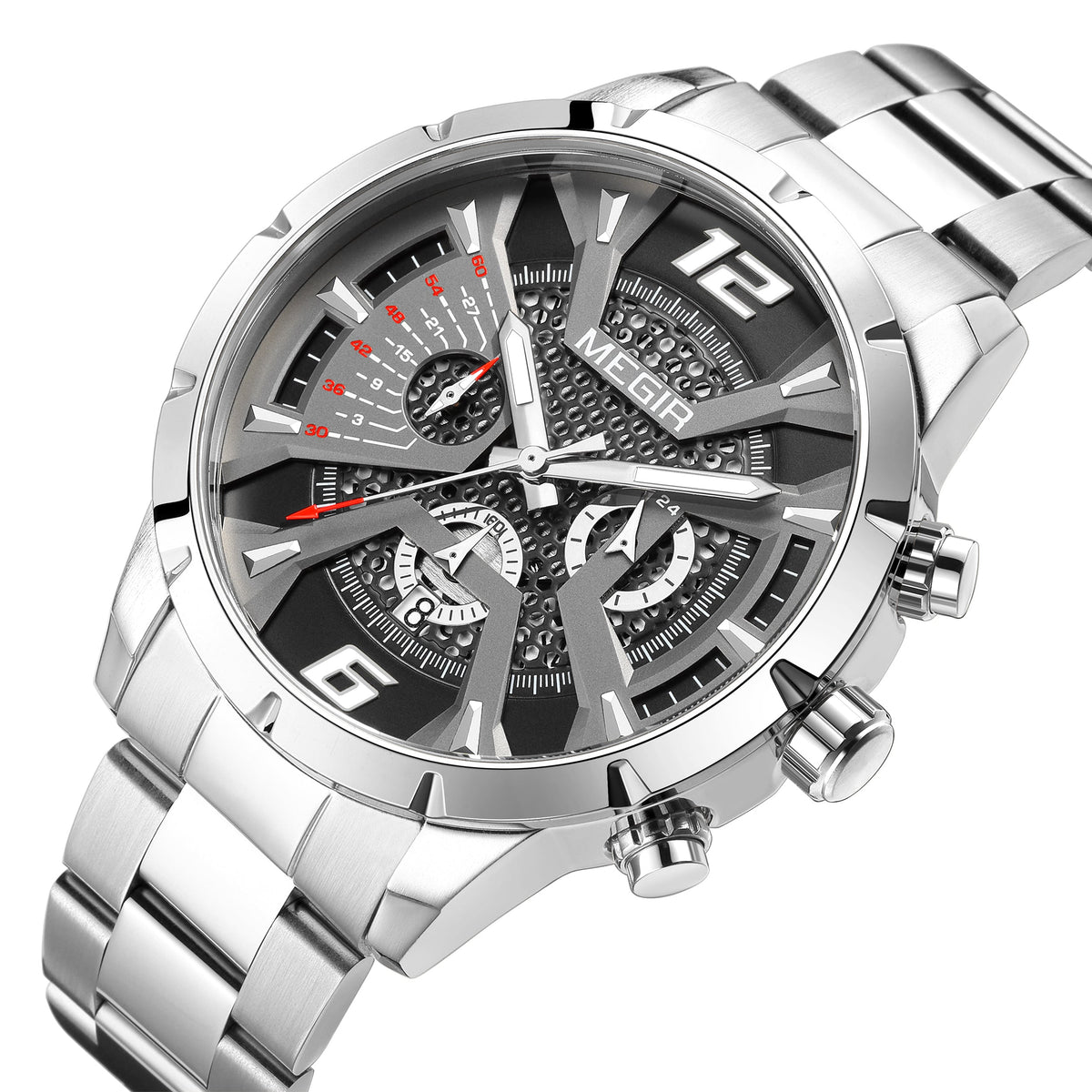 MEGIR Stainless Steel Watch for Men Luxury Business Watch Casual Quartz Date Clock Chronograph Big Dial Wristwatch Reloj Hombre 2221